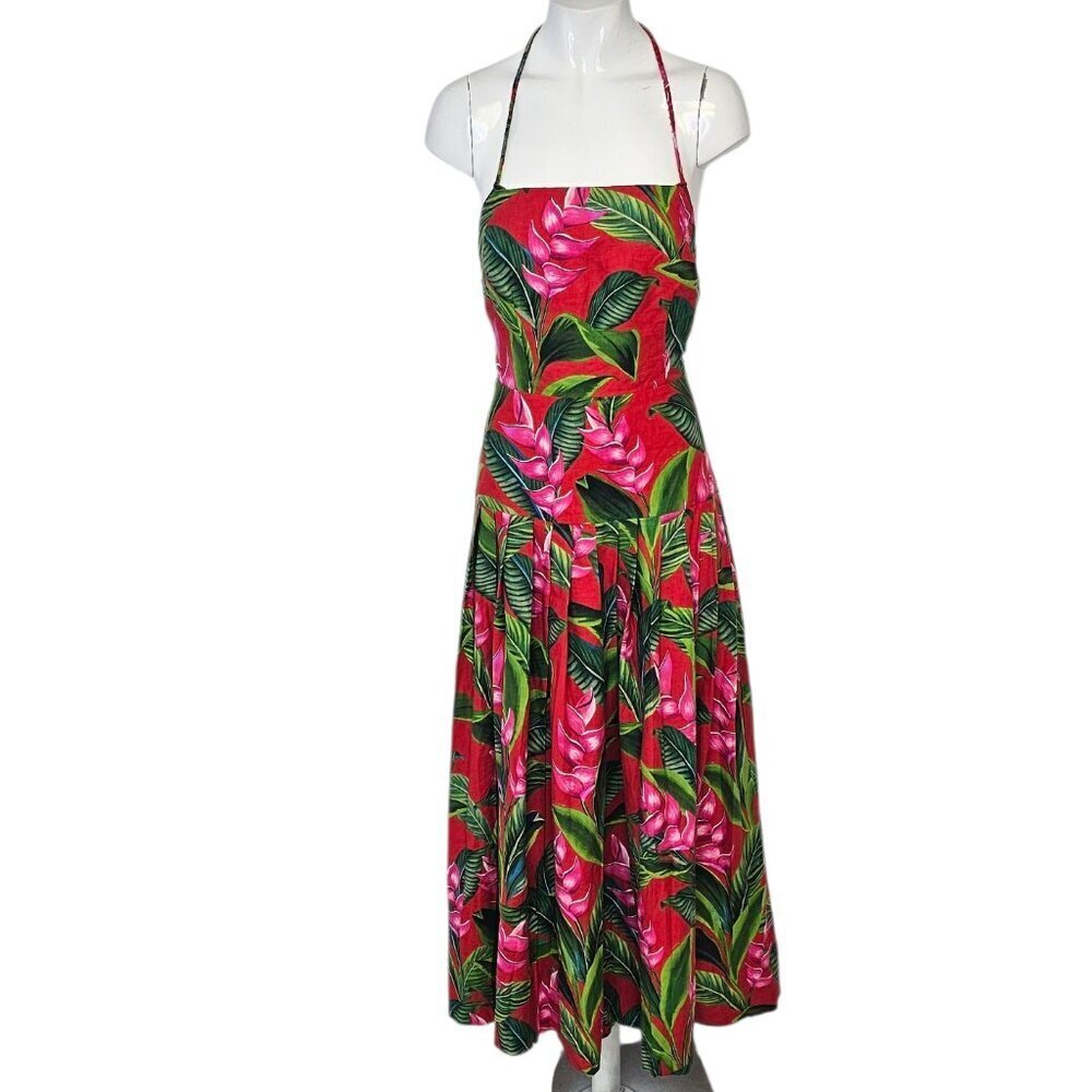Farm Rio Linen Blend Dream Garden Strappy Drop Waist Midi Dress, Boho, XXS